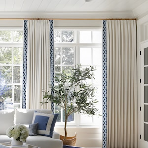 Off White Velvet Curtain Panels with Trim, Beautiful Custom Curtains And Drapes, Available In Extra Long Length