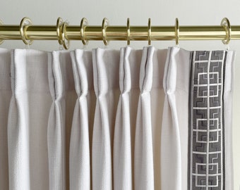 White Linen Blend Curtain Panels With Grey Tape, Ready To Ship, Sample Sale, Pair  Of Finished Size 64"Wx106"L