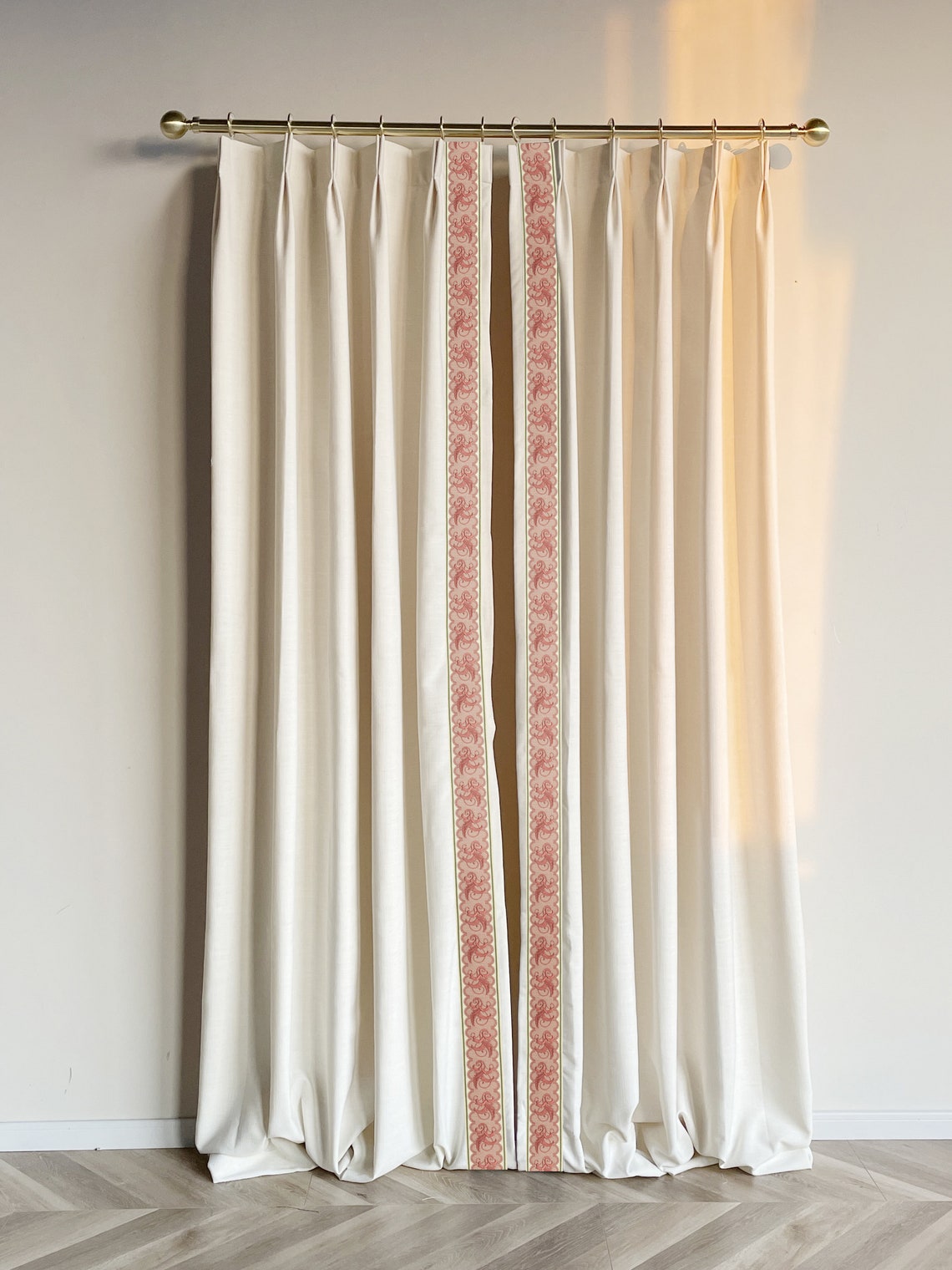 White Cotton Linen Curtain Panels With Trims Beautiful Custom Etsy