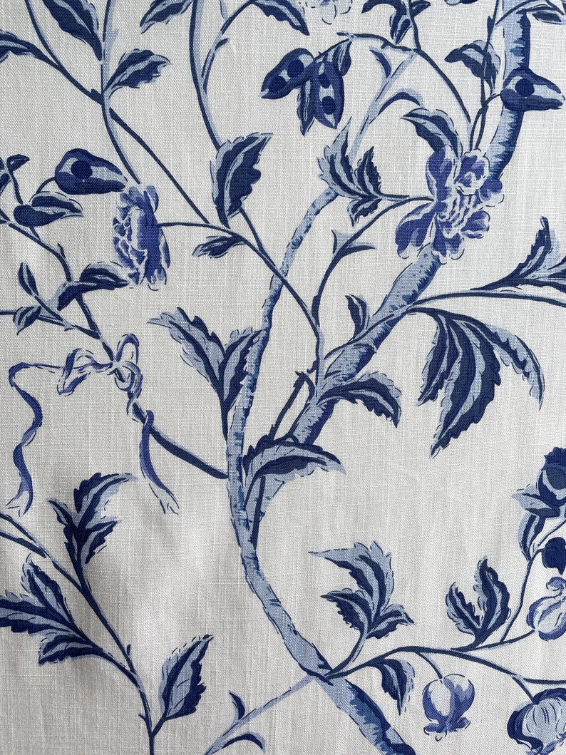 Blue Floral Cotton Blend Curtain Panels, Beautiful Custom Curtains And Drapes, Available In Extra Long Length image 7