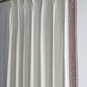 White Cotton Linen Curtain Panels With Trims, Beautiful Custom Curtains And Drapes, Available In Extra Long Length image 5