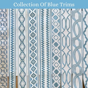 Blue Decorative Trims for Drapery, Curtain Tapes, Upholstery Ribbon, Pillow Border, Sold By The Yard