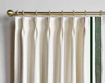 White Cotton Linen Curtain Panels With Trims, Beautiful Custom Curtains And Drapes, Available In Extra Long Length