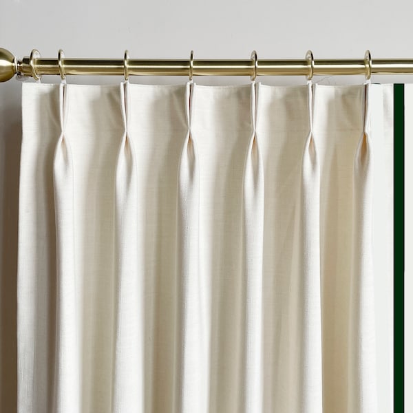 White Cotton Linen Curtain Panels With Trims, Beautiful Custom Curtains And Drapes, Available In Extra Long Length