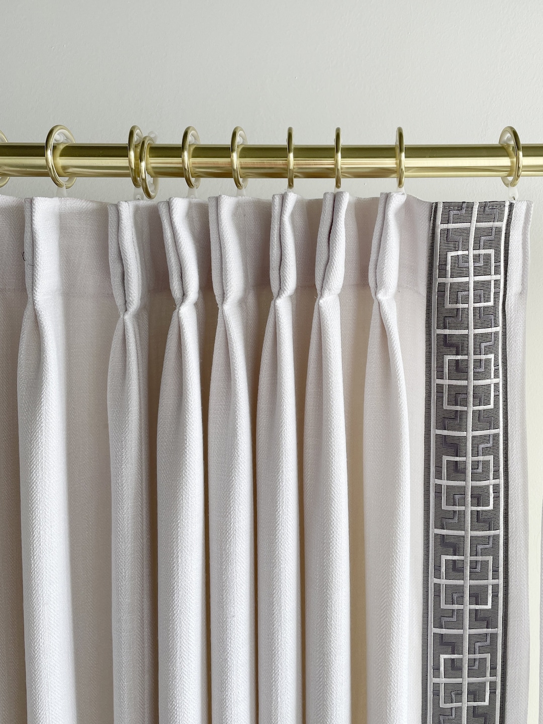 White Cotton Linen Curtain Panels With Trims, Beautiful Custom Curtains