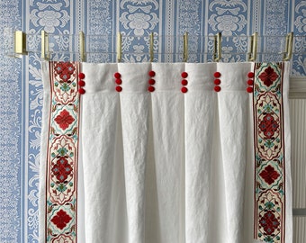 White Linen Curtain Panels With Trim, Beautiful Custom Curtains And Drapes, Available In Extra Long Length