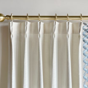 Cream White Cotton Linen Curtain Panels With Trim, Beautiful Custom Curtains And Drapes, Available In Extra Long Length