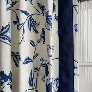 Blue Floral Cotton Blend Curtain Panels, Beautiful Custom Curtains And Drapes, Available In Extra Long Length image 5