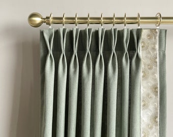 Light Green Cotton Linen Curtain Panels With Trims, Beautiful Custom Curtains And Drapes, Available In Extra Long Length