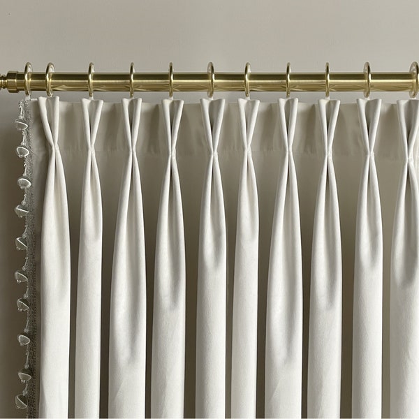 Off White Velvet Curtain Panels With Tassel, Beautiful Custom Curtains And Drapes, Available In Extra Long Length