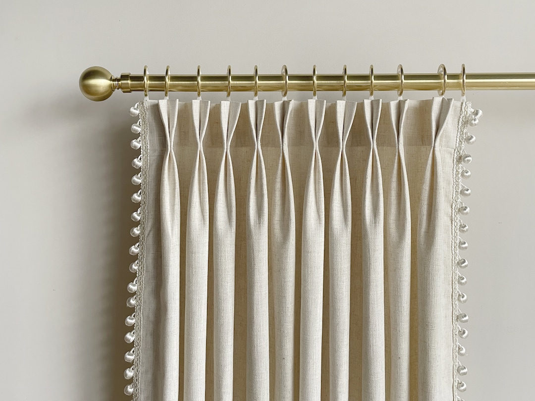 White Cotton Linen Curtain Panels With Tassels, Beautiful Custom