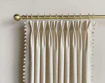 White Cotton Linen Curtain Panels With Tassels, Beautiful Custom Curtains And Drapes, Available In Extra Long Length