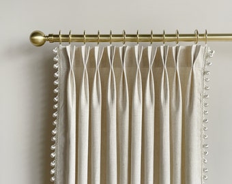 White Cotton Linen Curtain Panels With Tassels, Beautiful Custom Curtains And Drapes, Available In Extra Long Length