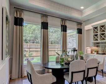 Luxury Velvet Curtain Panels, Beautiful Custom High Ceiling Curtains, Color Block Drapery, Custom Size and Color