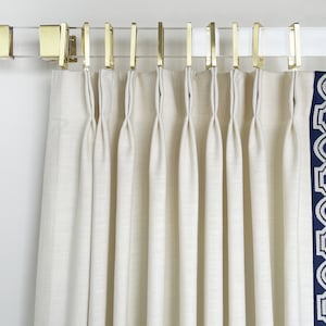 Cream White Cotton Linen Curtain Panels With Trim, Beautiful Custom Curtains And Drapes, Available In Extra Long Length