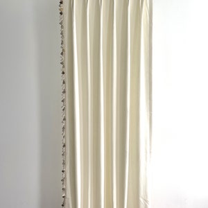 White Cotton Linen Curtain Panels With Tassels, Ready To Ship, Sample Sale, Pair Of Finished Size 25Wx99L image 3