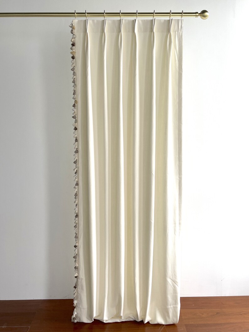 White Cotton Linen Curtain Panels With Tassels, Ready To Ship, Sample Sale, Pair Of Finished Size 25Wx99L image 3