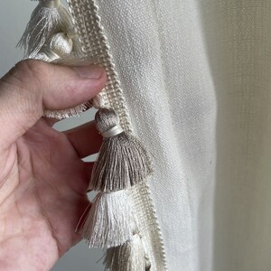 White Cotton Linen Curtain Panels With Tassels, Ready To Ship, Sample Sale, Pair Of Finished Size 25Wx99L image 5