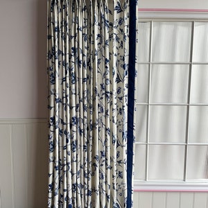 Blue Floral Cotton Blend Curtain Panels, Beautiful Custom Curtains And Drapes, Available In Extra Long Length image 3