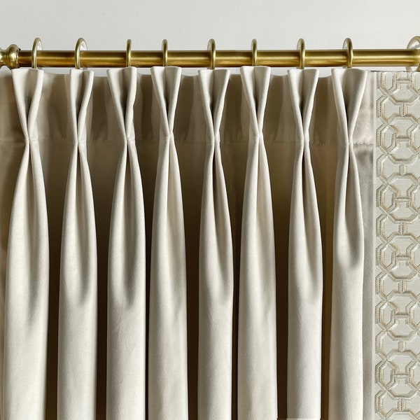 Beige Velvet Curtain Panels With Trims, Beautiful Custom Curtains And Drapes, Available In Extra Long Length