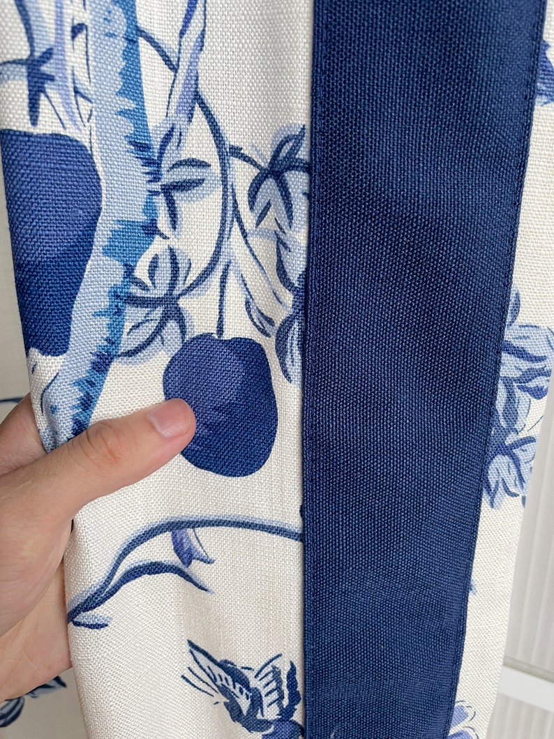 Blue Floral Cotton Blend Curtain Panels, Beautiful Custom Curtains And Drapes, Available In Extra Long Length image 6