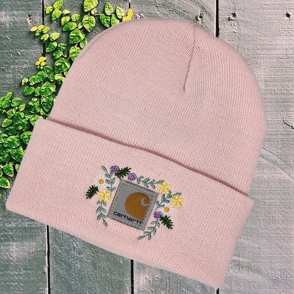 YOUTH Size Beanie with Embroidered Flowers | Unique Embroidered Child Winter Hat | Girl | Toddler