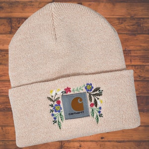 Ash Rose and Marshmallow Beanie with Embroidered Beautiful Flowers | Unique Embroidered Women's Winter Hat | Wife | Girlfriend | Mom hat