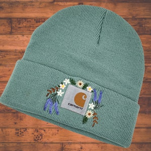 Lavender and Daisy Embroidered beanie | Unique Embroidered Women's Winter Hat | Wife | Girlfriend | Mom hat