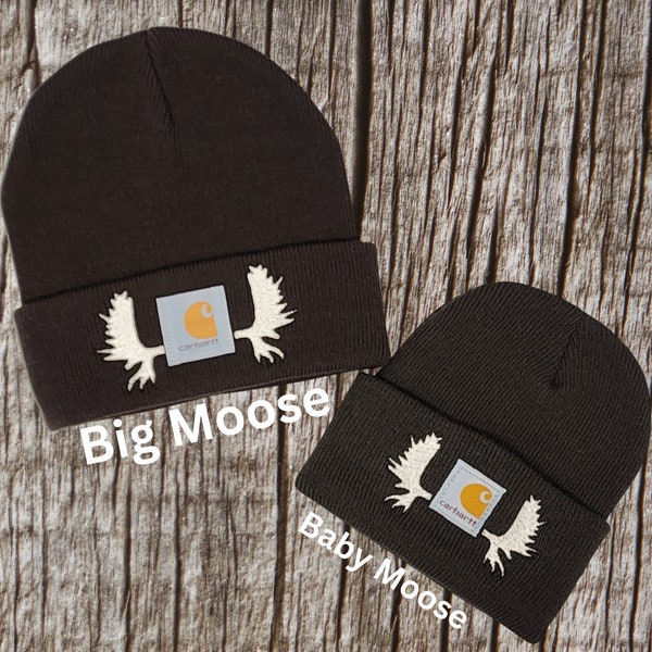 DADA/MINI Moose antler beanies | Customizable Embroidered Winter Hat | Baby boy| Father/Son | Grandson | Dad and Mini matching