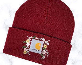 Red Wine Flowery Embroidered beanie | Unique Embroidered Women's Winter Hat | Wife | Girlfriend | Mom hat