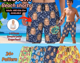 Tronco de baño de cara personalizado para novio, pantalones cortos de baño personalizados con fotos, bañadores de Hawaii con caras, pantalones cortos de playa personalizados, regalo de vacaciones