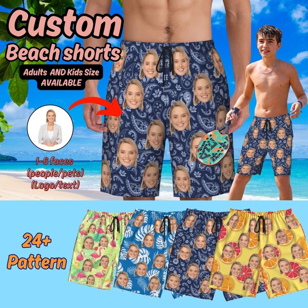 Tronco de baño de cara personalizado para novio, pantalones cortos de baño personalizados con fotos, bañadores de Hawaii con caras, pantalones cortos de playa personalizados, regalo de vacaciones