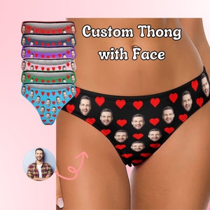 Custom Women's Classic Thong with Face Personalized Love Heart Briefs with Photo Anniversary Birthday Gift for Girlfriend Gift for Wife