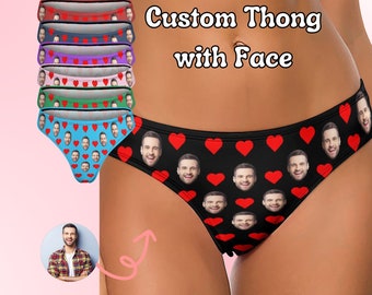 Custom Women's Classic Thong with Face Personalized Love Heart Briefs with Photo Anniversary Birthday Gift for Girlfriend Gift for Wife