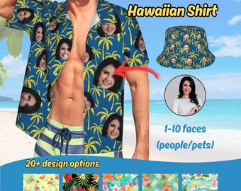 Custom Face Hawaiian Shirt for Men Personalized Photo Text Hawaii Shirt Bachelor Party Shirts Anniversary Vacation Trip Fathers Day Gift