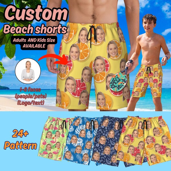 Custom Face Swim Trunk for Boyfriend, Personalized Swim Shorts with Photos, Hawaii Swim Trunks with Faces, custom beach shorts,Vacation Gift