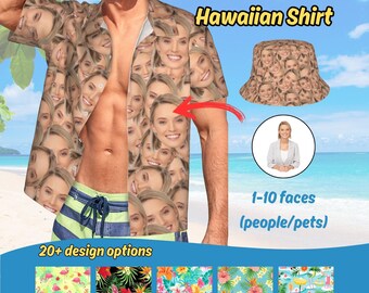 Custom Face Hawaiian Shirt for Men Personalized Photo Text Hawaii Shirt Bachelor Party Shirts Anniversary Vacation Trip Fathers Day Gift