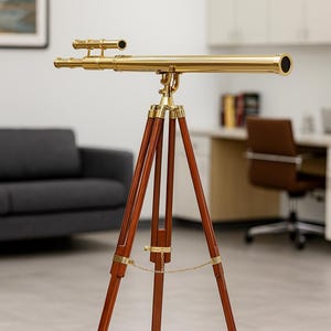 40-Inch Brass Spyglass Telescope – Marine Vintage Single Barrel with Wooden Tripod, Brass Telescope, Nautical Telescope, Vintage Telescope