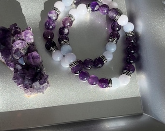 Amethyst and Aquamarine Bracelet - for mental clarity, peace and harmony