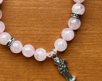 Rose Quartz Santa Muerte "La Nina Rosa" Bracelet