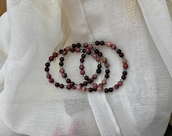 Pink Rhodonite and Garnet Bracelet