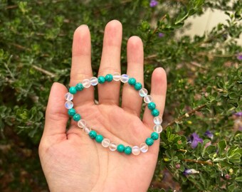 Turquoise & Aura Bead Stretch Bracelet
