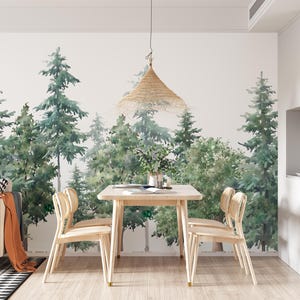Watercolor Forest Wallpaper Mural: Peel & Stick Pine Tree Wall Art