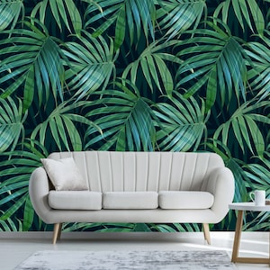 Palm frond removable wallpaper, Tropical leaves wall art , peel and stick,self adhesive, temporary wall mural, Jungle plants decor