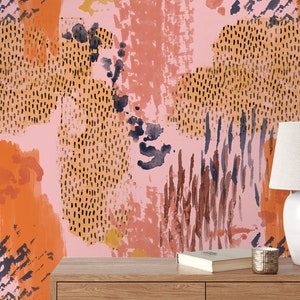Abstract Watercolor Peel and Stick Wallpaper: Retro Colors