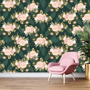 Watercolor Peonies removable fabric wallpaper Peel and Stick self-adhesive Hand drawing flowers decorative wallpaper wall mural