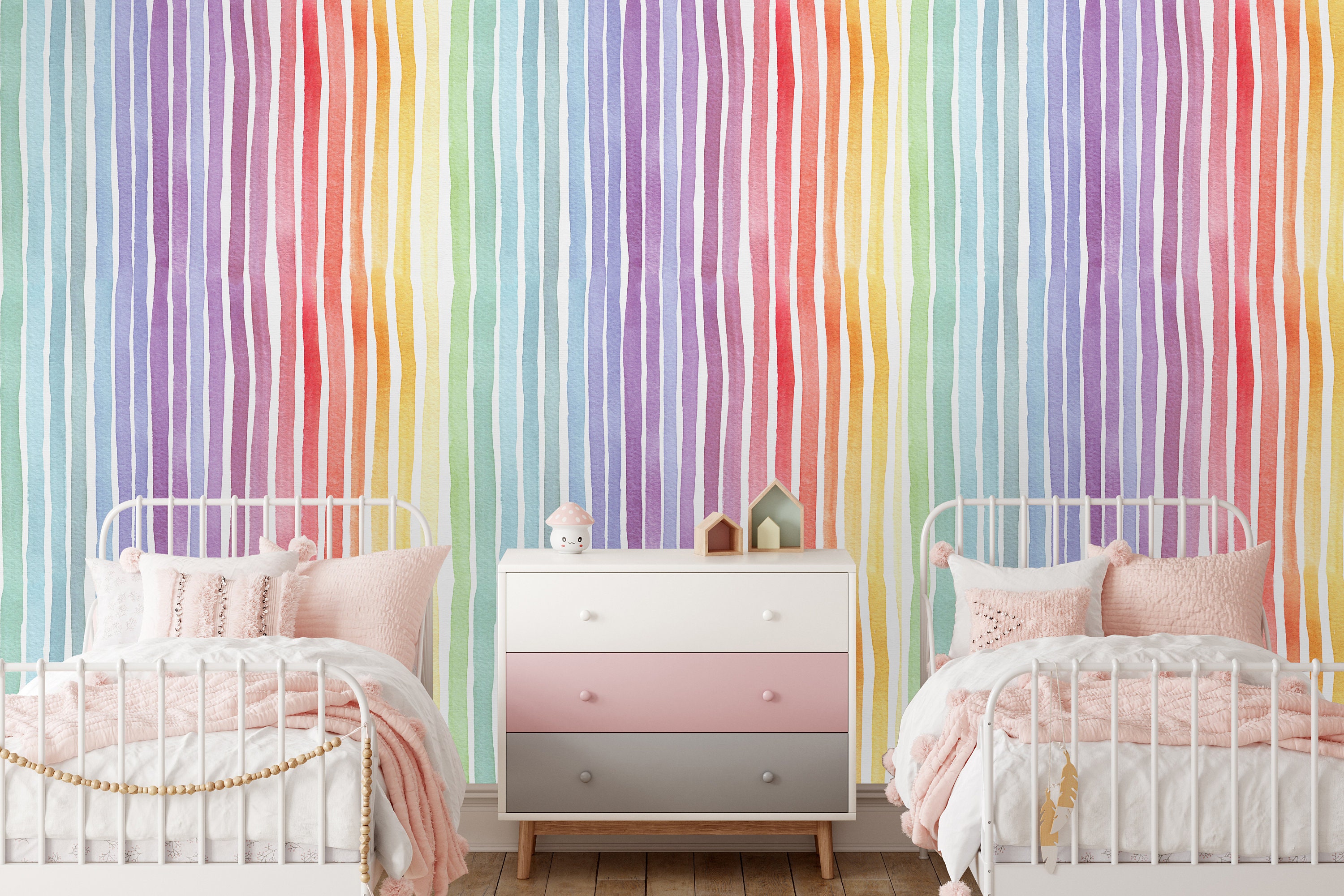 Watercolor Rainbow Wallpaper: Peel and Stick Mural for Kids Nursery - Etsy