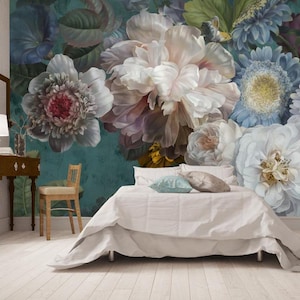 Abstract Floral Wallpaper Mural: Vintage Peel and Stick Fabric Home Decor
