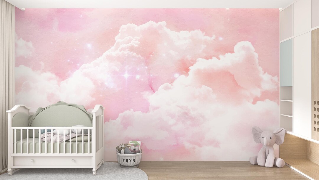 Pink Clouds Wallpaper Mural - Removable Fabric, Peel & Stick - Etsy