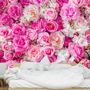 Rosa Farbe Rosen Hintergrund abnehmbare Stofftapete Peel and Stick Self Roses Wandbild Schlafzimmer Wallpaper benutzerdefinierte Größen